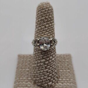Size 7.25 Sterling Silver Fancy Oval Cubic Zirconia Ring A1751